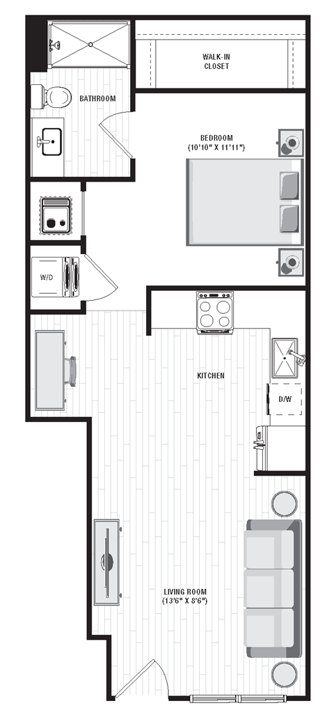 650 SF Studio floor plan at Carmel Vista, McDonough, Georgia